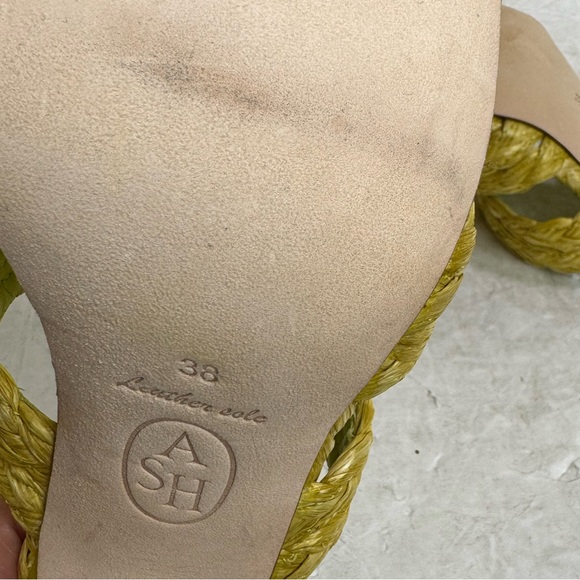 ASH New Raffia Leather Strap Mules Thong Kitten Heel Sandals Square Toe Shoes 38 - Picture 11 of 16